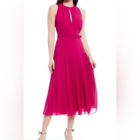 Badgley Mischka Dresses & Skirts - Belle Badgley Mischka Arya Fuchsia Keyhole Halter A-Line Midi Dress Size 10 NWT
